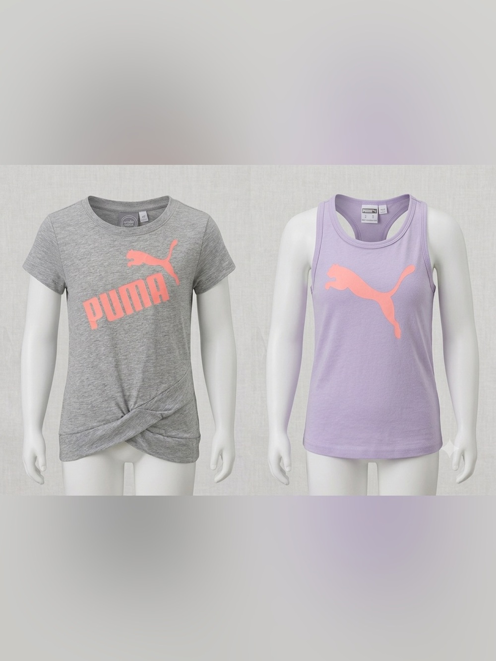 Puma Gray Tee & Lavender Tank with Coral Pink Logo